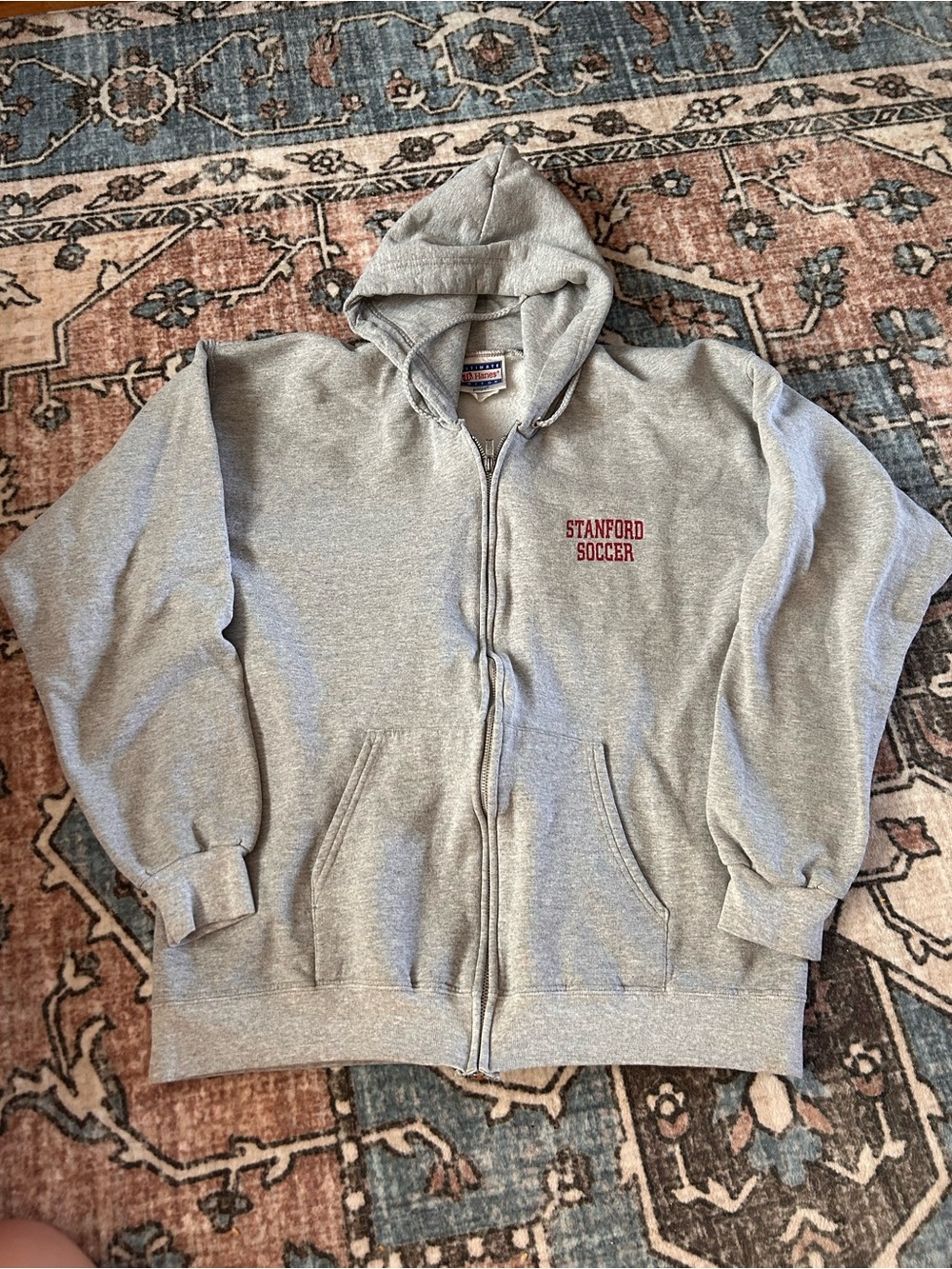 Vintage Stanford Soccer Hanes Grey Full-Zip Hoodie Size M
